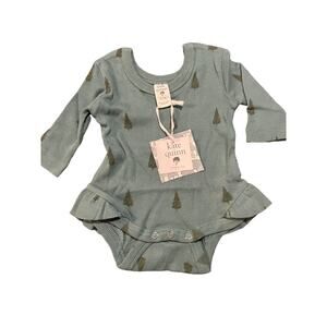 NWT Kate Quinn LongSleeve Ruffle Leg Bodysuit Tiny Pine Tree Cotton Ribbed 0-3